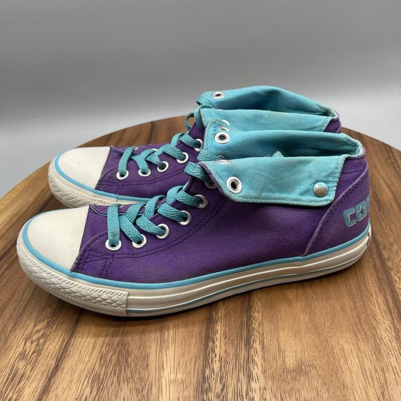 Converse Chuck Taylor All Star Shoes Womens 8.5 Purple Teal Fold Casual Skate - Picture 3 of 8